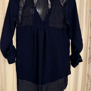 Jolt Navy Lace Yoke Tunic Top